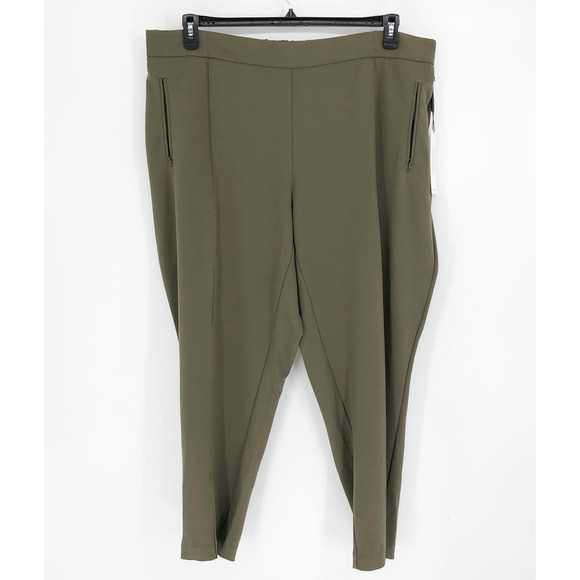 CALVIN KLEIN Women Trousers 22W Green Mid-Rise Pull-On Slim Straight Pants NWT - Picture 4 of 13